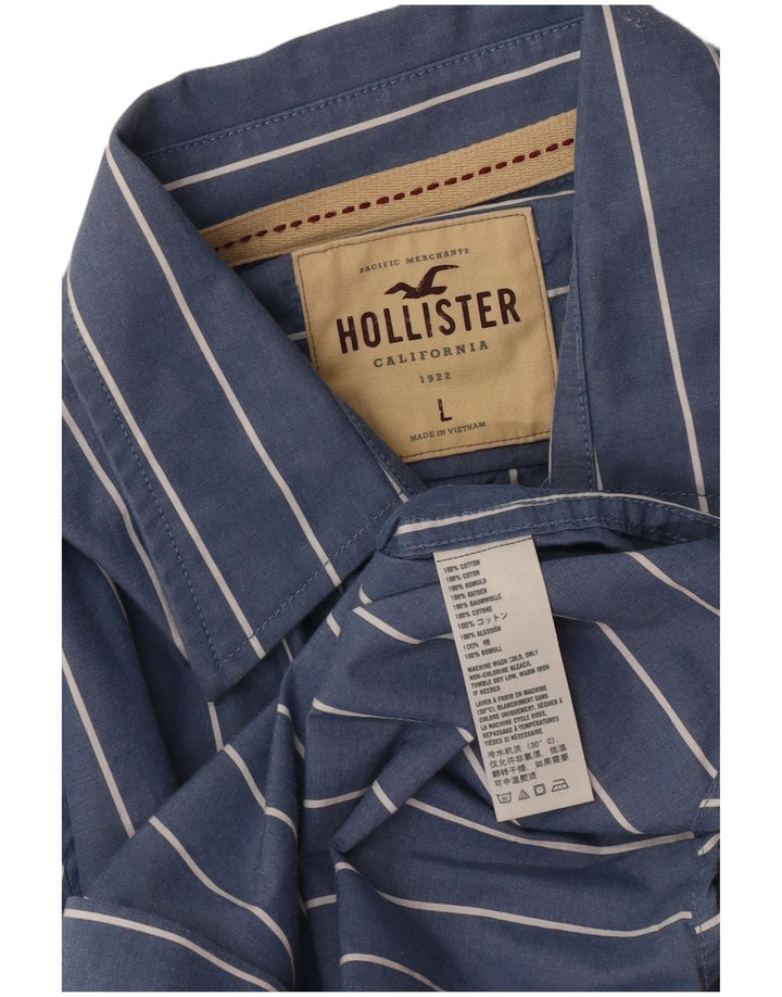 Camisa Hollister Hombre Algodón A Rayas Azul Grande