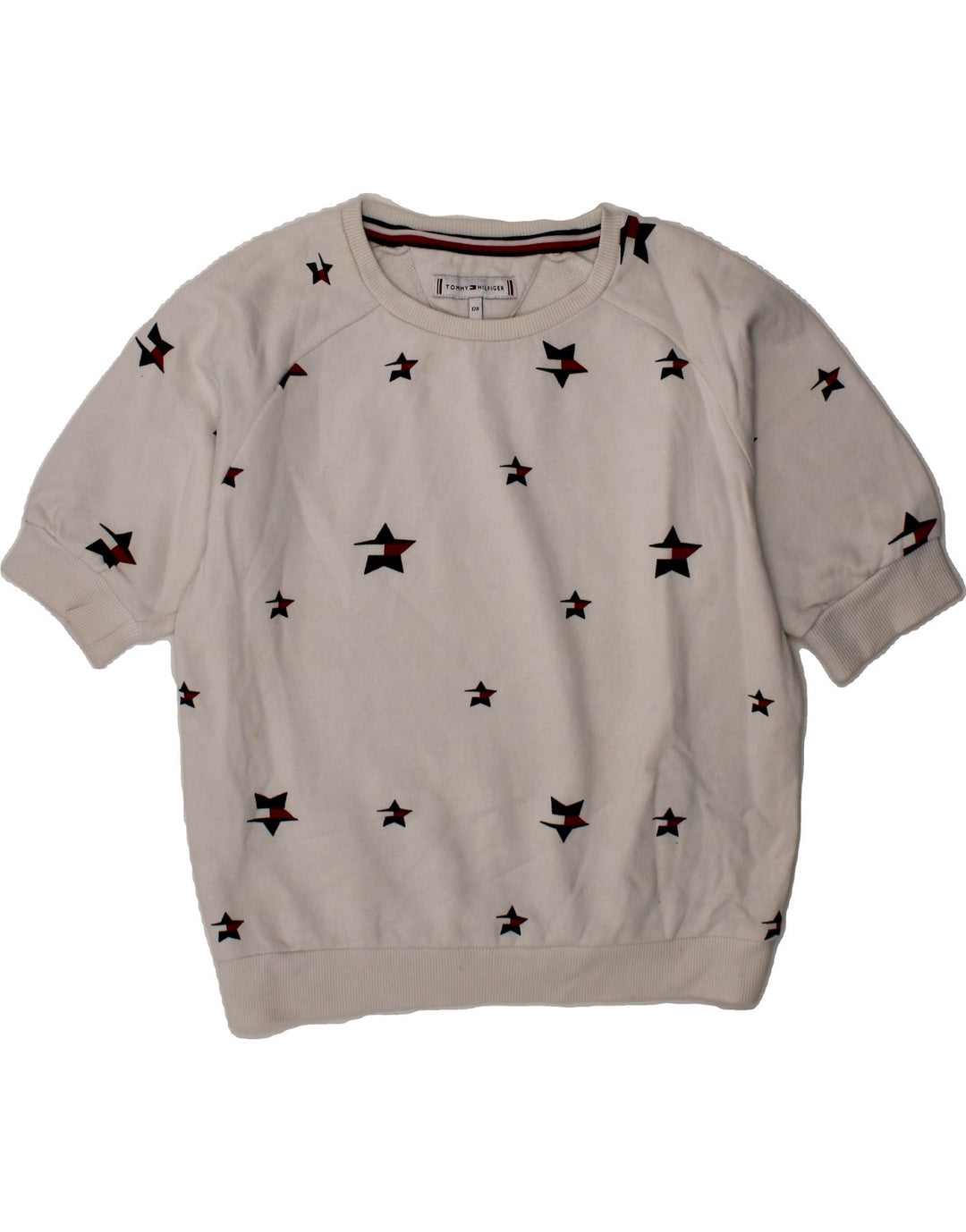 TOMMY HILFIGER Girls Abstract Pattern Sweatshirt Jumper 7-8 Years White Vintage Tommy Hilfiger and Second-Hand Tommy Hilfiger from Messina Hembry 