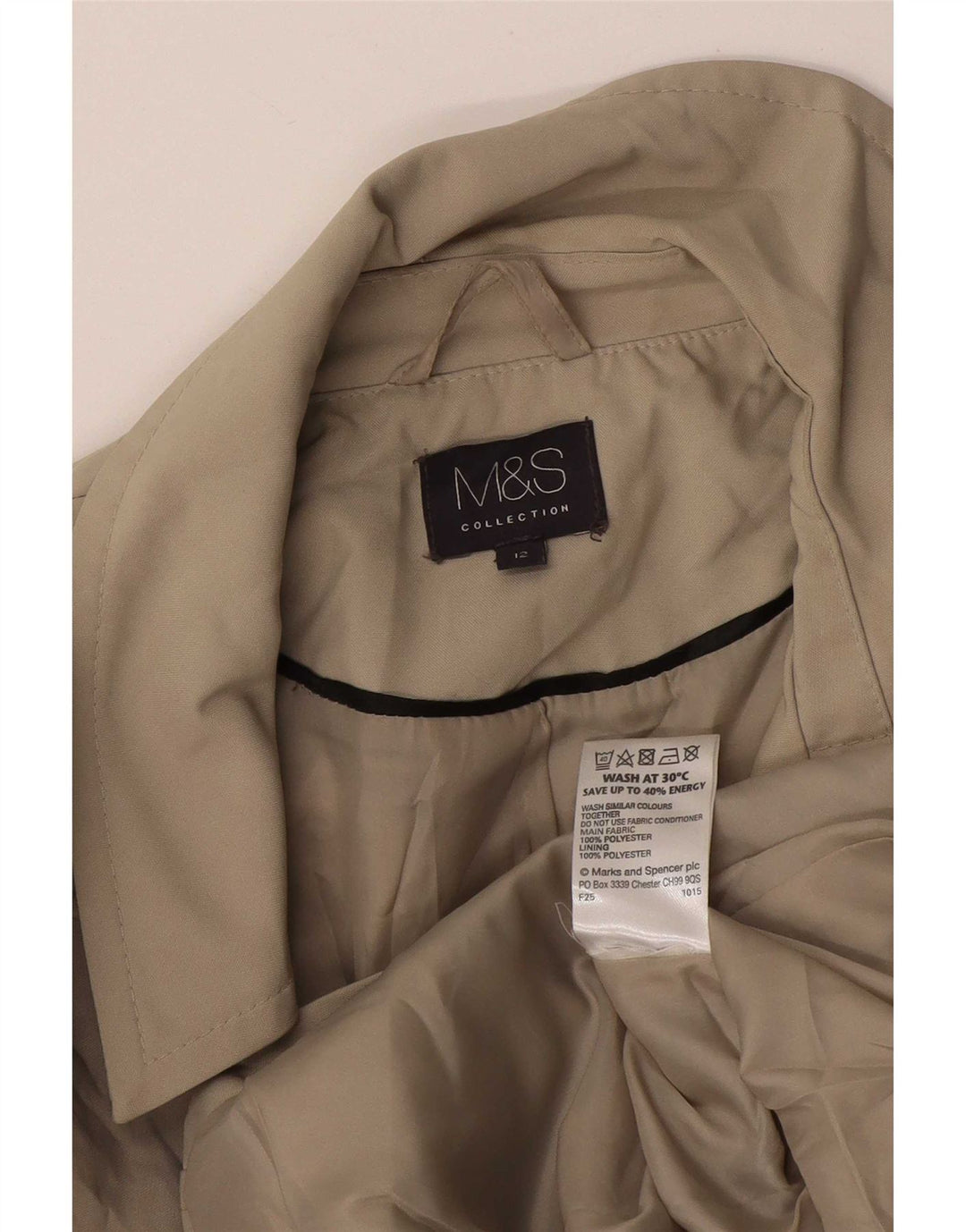 Marks & Spencer Gabardina corta para mujer UK 42 Poliéster beige medio
