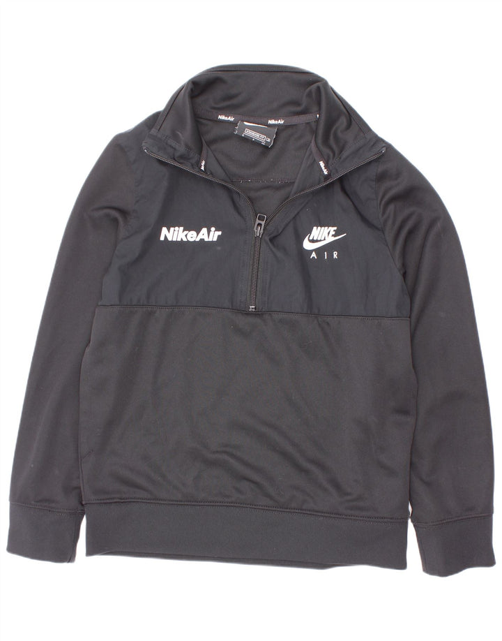 Nike Sudadera con cuello con cremallera estándar para niños de 8 a 9 años, talla pequeña, color negro