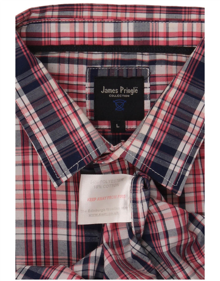 James Pringle Camisa de manga corta para hombre Poliéster a cuadros rojos grandes
