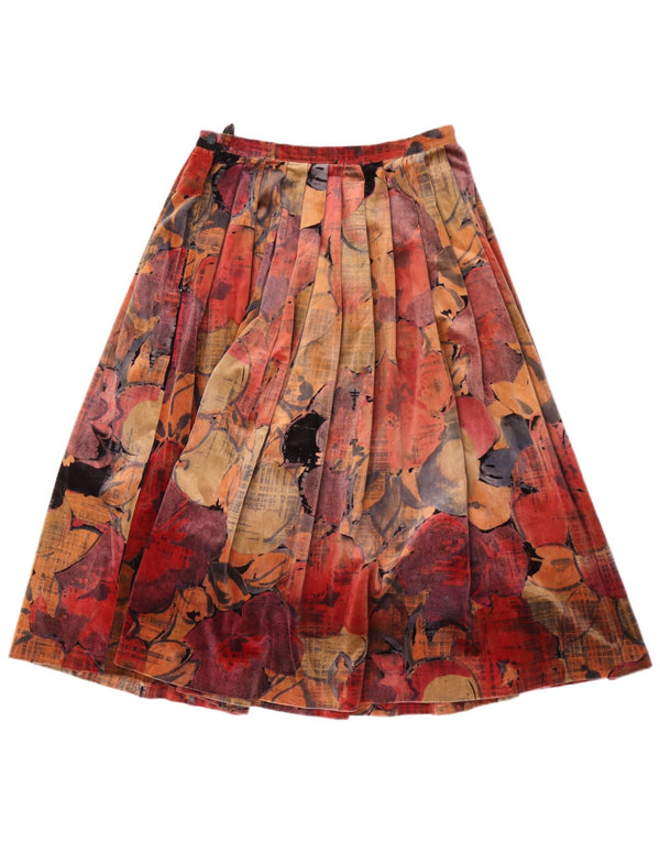 Vintage mujer terciopelo plisado una línea falda W28 medio multicolor floral