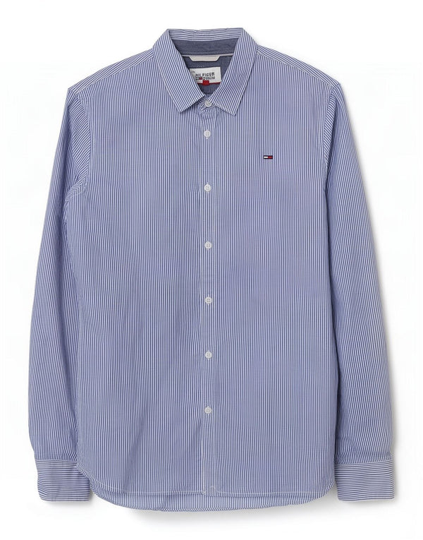 Tommy Hilfiger Camisa Slim Fit De Algodón A Rayas Azul Medio