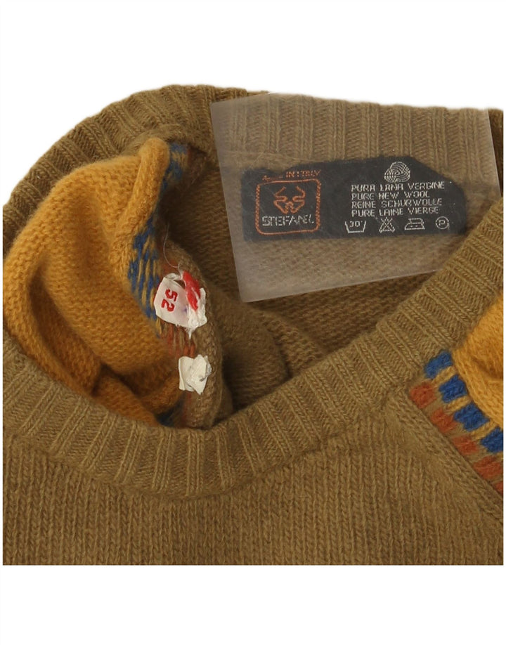 Stefanel Jersey De Cuello Redondo Para Hombre IT 52 Large Khaki Colourblock Lana