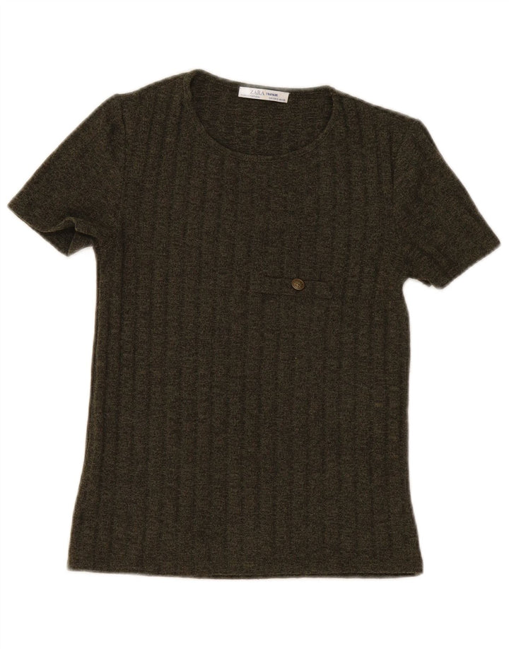 Zara Mujer Trafaluc Camiseta Top UK 8 Small Caqui Poliéster