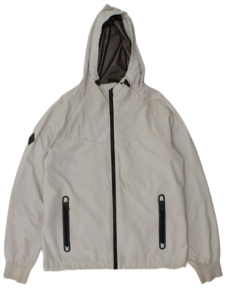 Superdry Chaqueta impermeable con capucha para hombre, talla 36, color gris pequeño