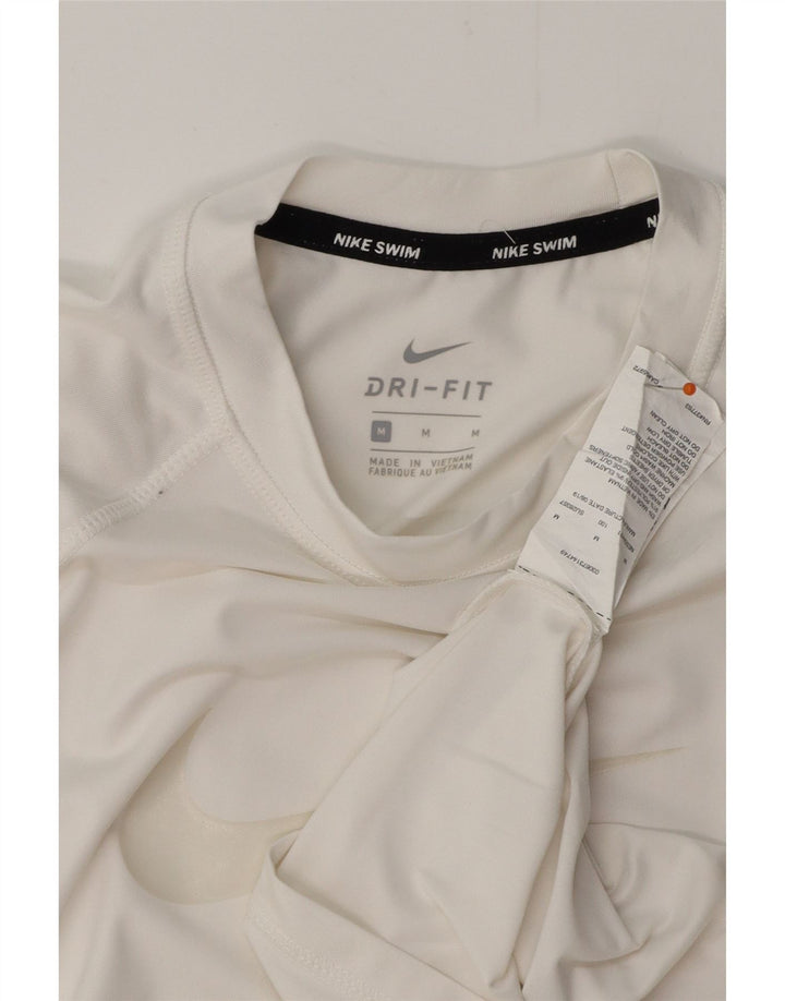 NIKE Mujer Dri Fit Graphic Camiseta Top UK 12 Medio Blanco Poliéster