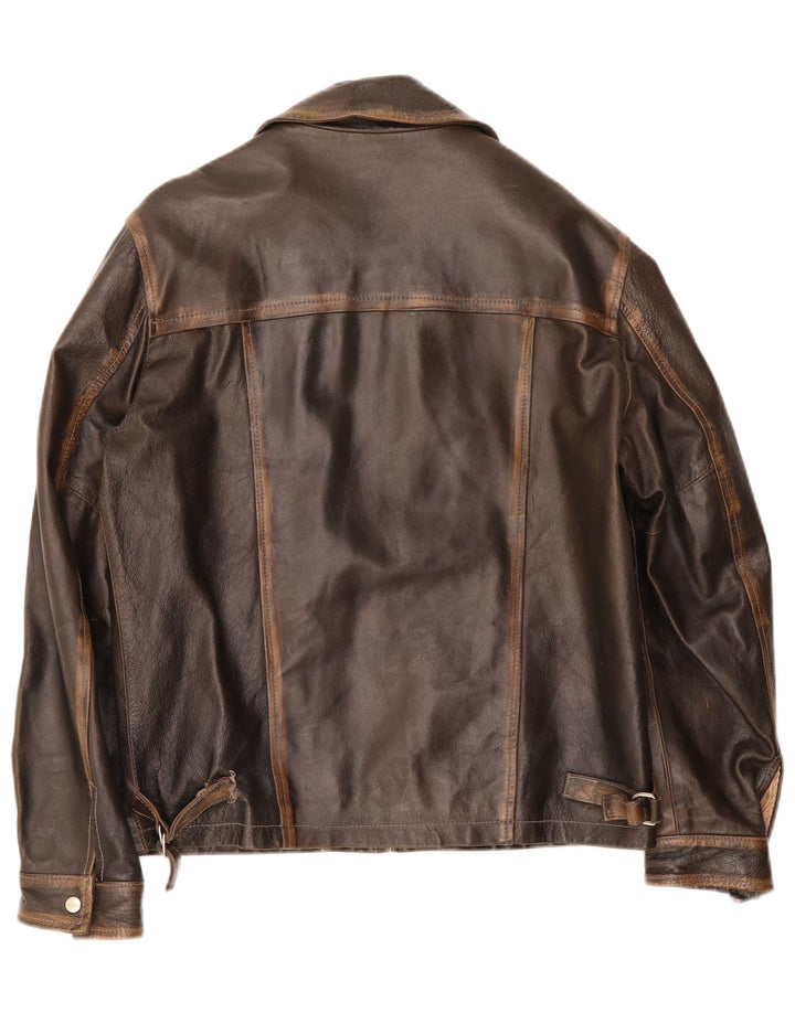 Chaqueta de cuero vintage para hombre IT 48 Marrón medio
