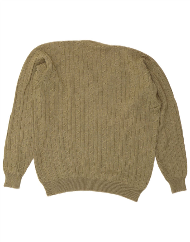 VINTAGE Hombres V-Cuello Jumper Suéter Grande Caqui