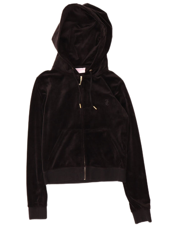 Juicy Couture Suéter con capucha y cremallera corta para mujer UK 10 Small Poliéster negro
