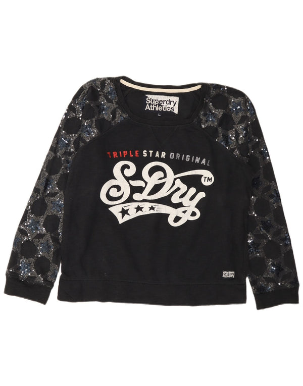 SUPERDRY Sudadera gráfica para mujer Jumper UK 46 Large Black Cotton
