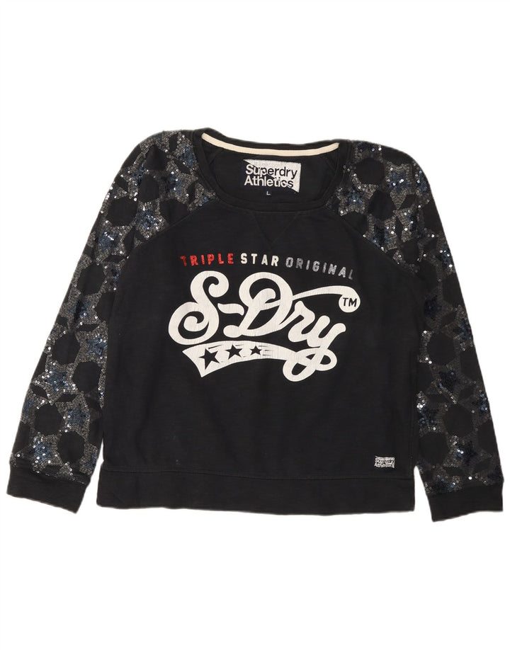 SUPERDRY Sudadera gráfica para mujer Jumper UK 46 Large Black Cotton