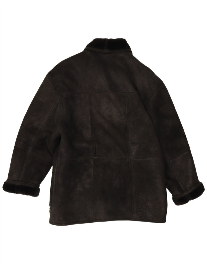 Vintage hombres shearling chaqueta IT 54 2XL negro shearling