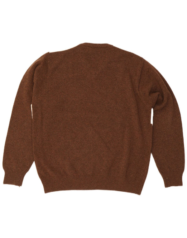 Vintage hombres V-cuello jumper suéter grande marrón Argyle/Diamond