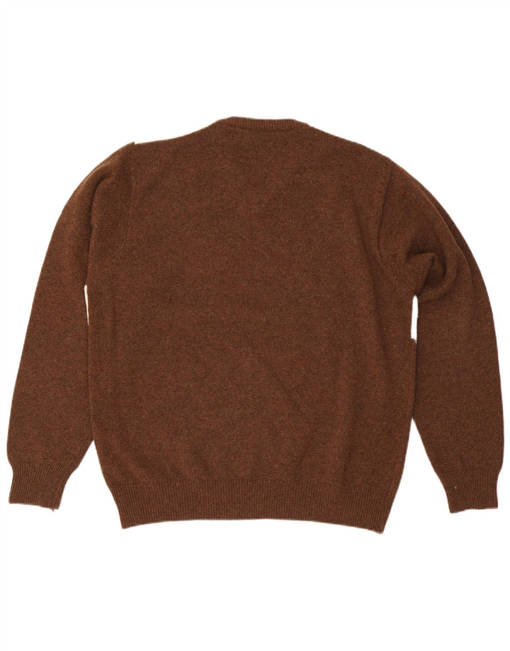 Vintage hombres V-cuello jumper suéter grande marrón Argyle/Diamond