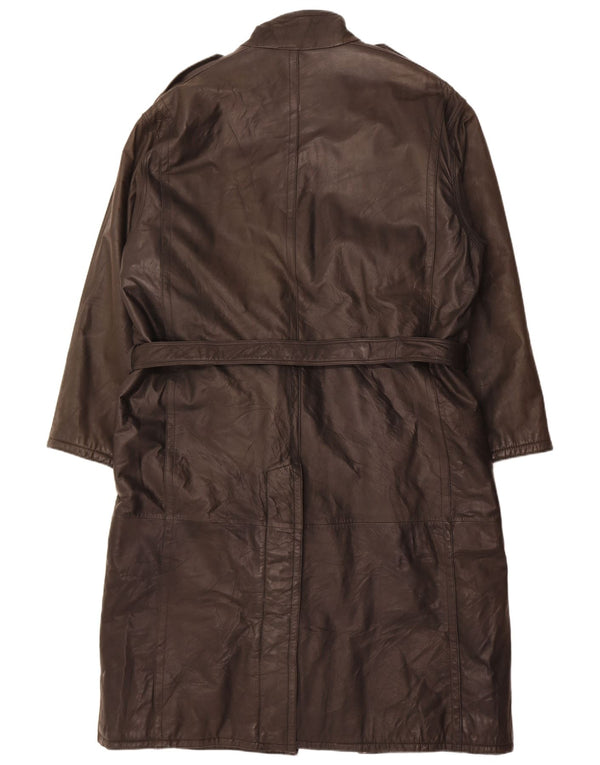 Abrigo de cuero militar vintage para hombre IT 56 3XL Negro