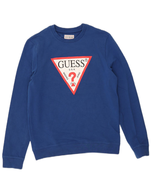 Guess Mens Graphic Sudadera Jumper UK 32 XS Azul Algodón