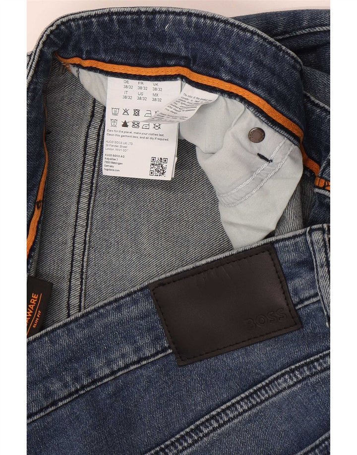 Hugo Boss Hombre Delaware Slim Jeans W38 L32 Algodón Azul