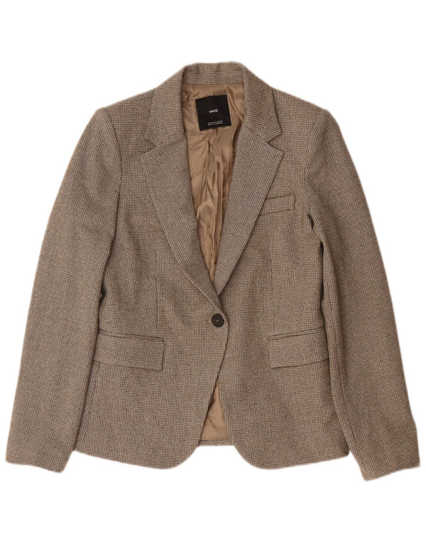 Mango Chaqueta Blazer De 1 Botón Para Mujer UK 10 Small Marrón Pata De Gallo
