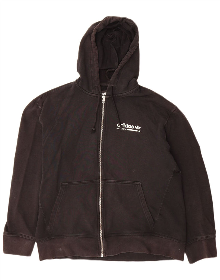 Adidas - Sudadera con capucha y cremallera gráfica para hombre, algodón negro mediano