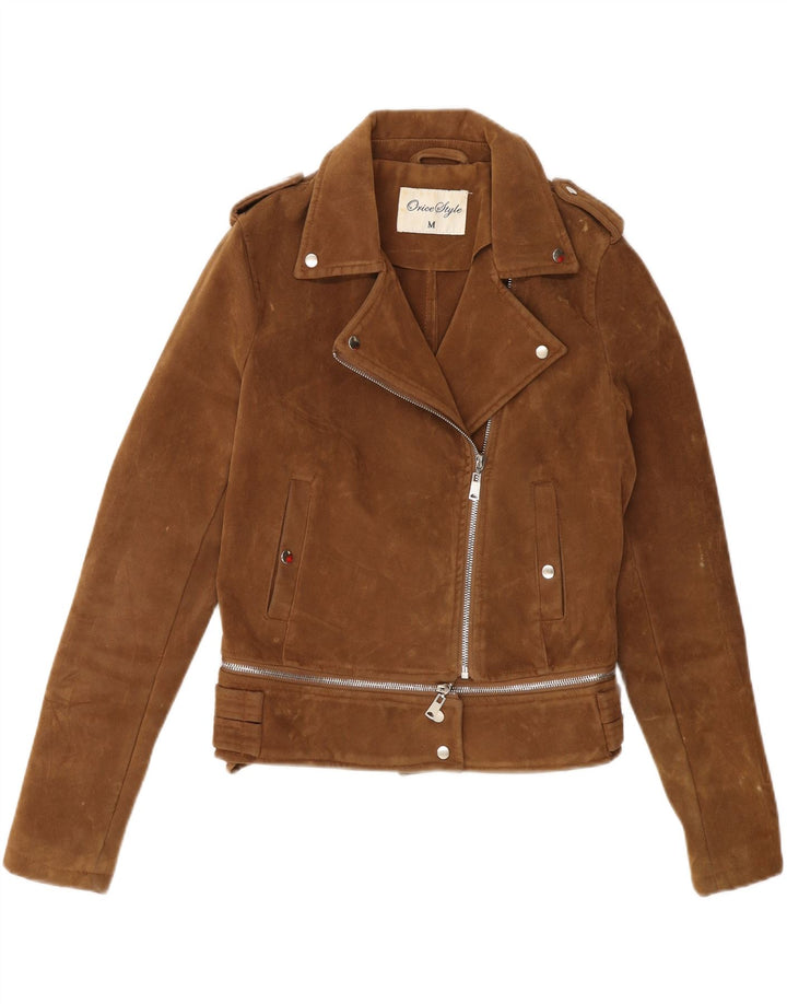 VINTAGE Womens Biker Jacket UK 14 Medium Brown Polyester Vintage Vintage and Second-Hand Vintage from Messina Hembry 