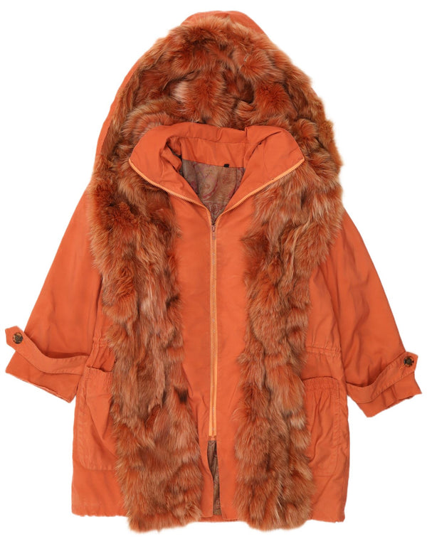 Vintage Womens Hooded Loose Fit Windbreaker Coat UK 14 Large Orange