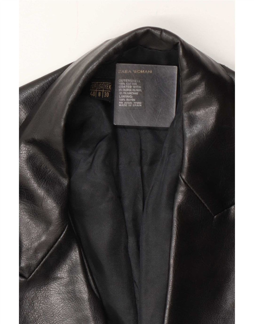 Zara Chaqueta Blazer De Piel Sintética Con 1 Botón Para Mujer EU 40 Mediano Negro Algodón