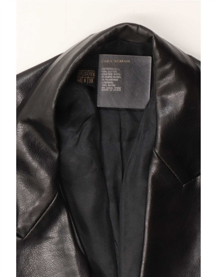 Zara Chaqueta Blazer De Piel Sintética Con 1 Botón Para Mujer EU 40 Mediano Negro Algodón