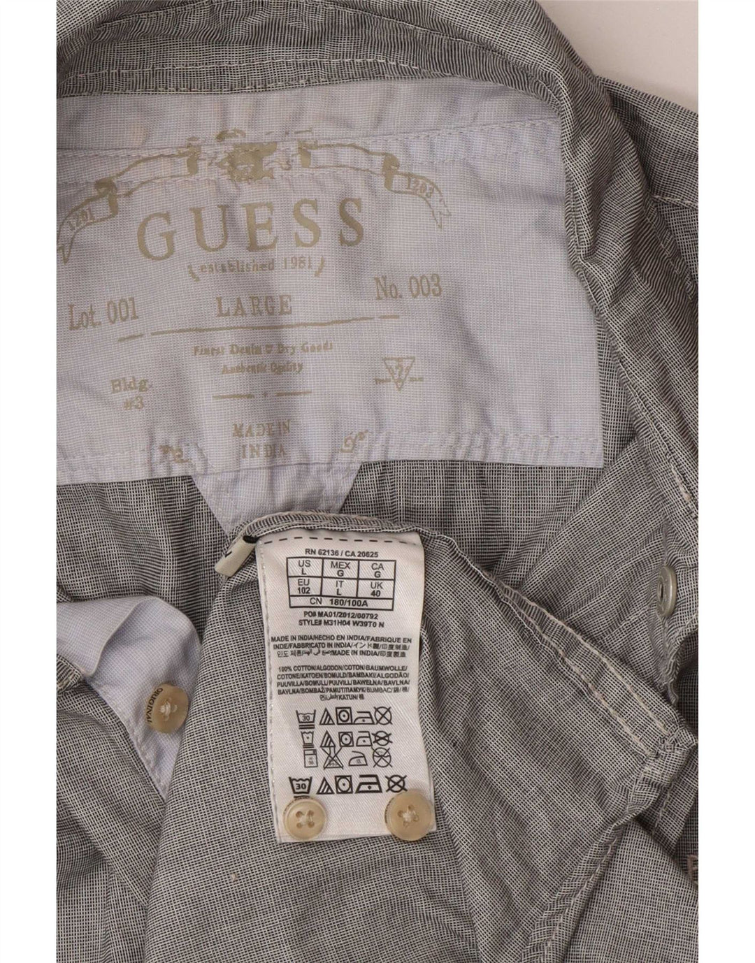 Guess Camisa Regular Fit para Hombre UK 40 Large Gris Cuadros Algodón