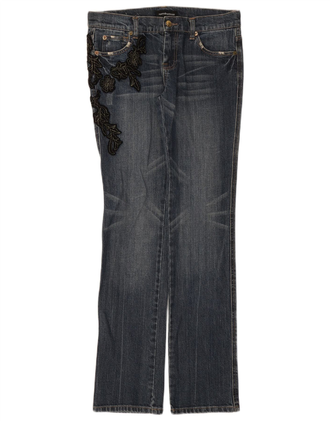 Roccobarocco Jeans Bootcut para Mujer IT 42 Mediano W28 L32 Azul Floral