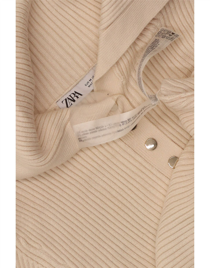 ZARA Jersey corto con cuello tipo polo para mujer, talla 40, viscosa beige mediana