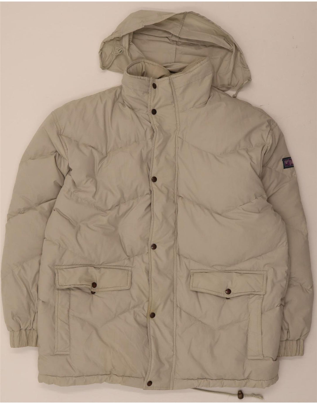 Vintage hombres con capucha chaqueta acolchada Reino Unido 42 XL poliéster beige