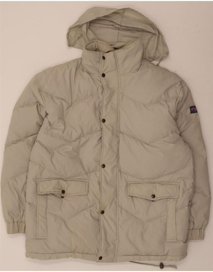 Vintage hombres con capucha chaqueta acolchada Reino Unido 42 XL poliéster beige