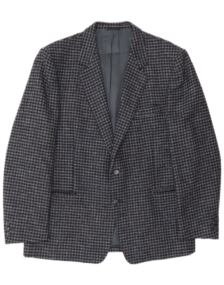 Vintage hombres 2 botones Blazer chaqueta IT 56 3XL azul Houndstooth lana virgen