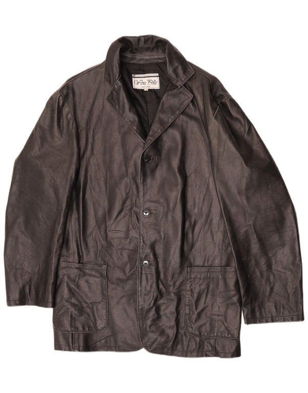 Vintage mujer chaqueta de cuero Reino Unido 18 XL cuero negro