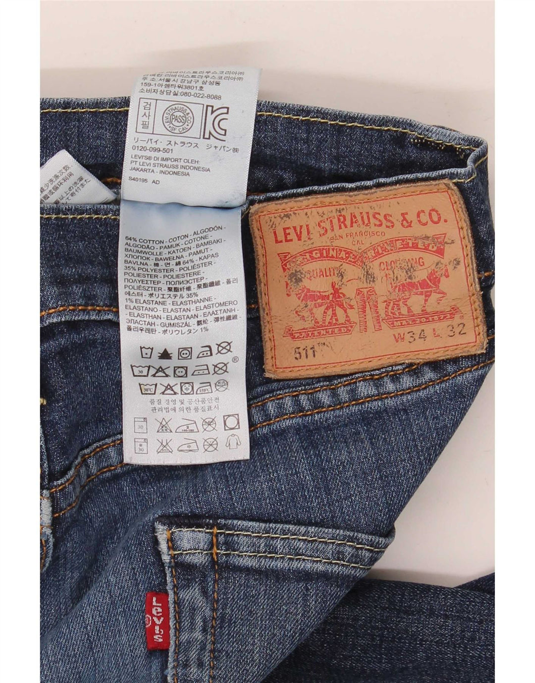 Levi's Hombre 511 Slim Jeans W34 L32 Algodón Azul