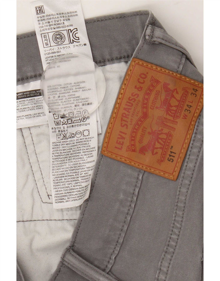 Levi's Hombre 511 Slim Jeans W34 L34 Algodón Gris