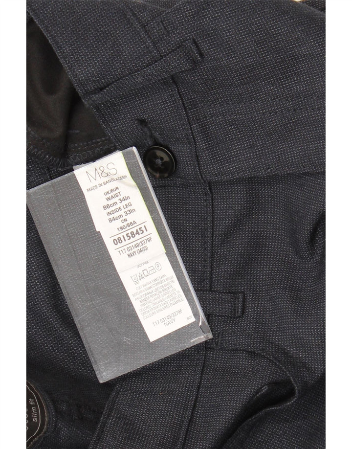 Marks & Spencer Pantalón de traje recto para hombre W34 L33 Poliéster azul marino
