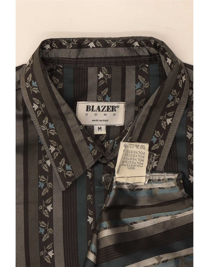 Camisa vintage de manga corta para hombre Poliéster a rayas negras medianas