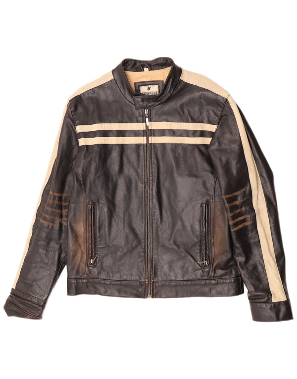 Stonefield Chaqueta de cuero para hombre UK 36 Small Cuero color block negro