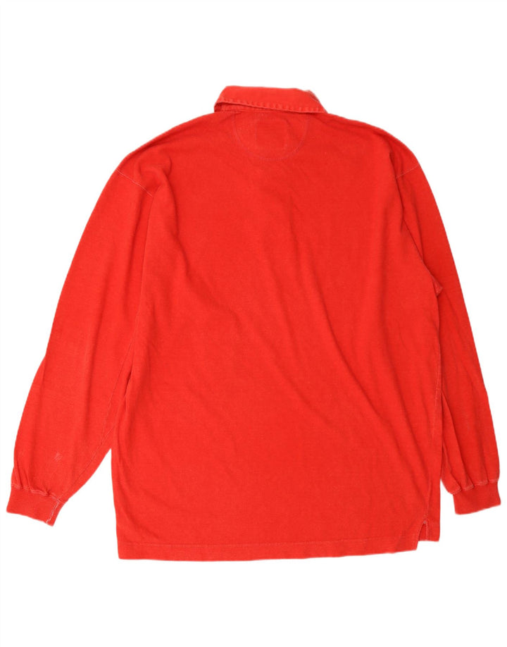 United Cotton Polo de manga larga con gráfico para hombre, color rojo medio
