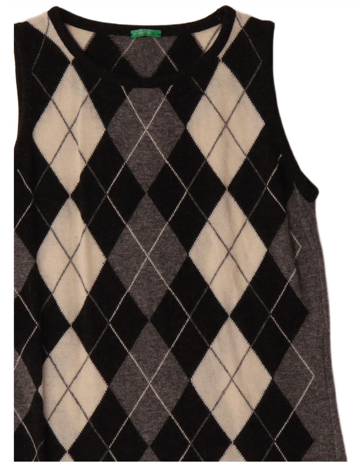 BENETTON Vestido tipo jersey sin mangas para mujer UK 42 Gris medio Argyle/Diamante