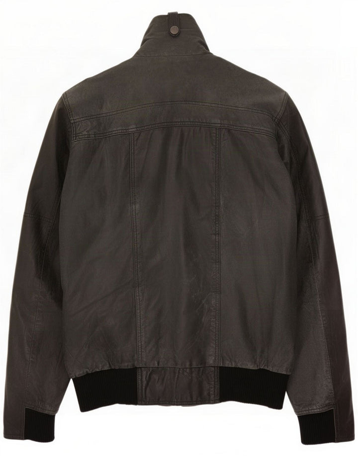 Chaqueta de cuero vintage de gran tamaño para hombre, pequeña, azul marino
