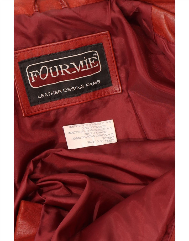 VINTAGE Chaqueta Blazer de Cuero de 3 Botones para Mujer Reino Unido 14 Cuero Rojo Medio