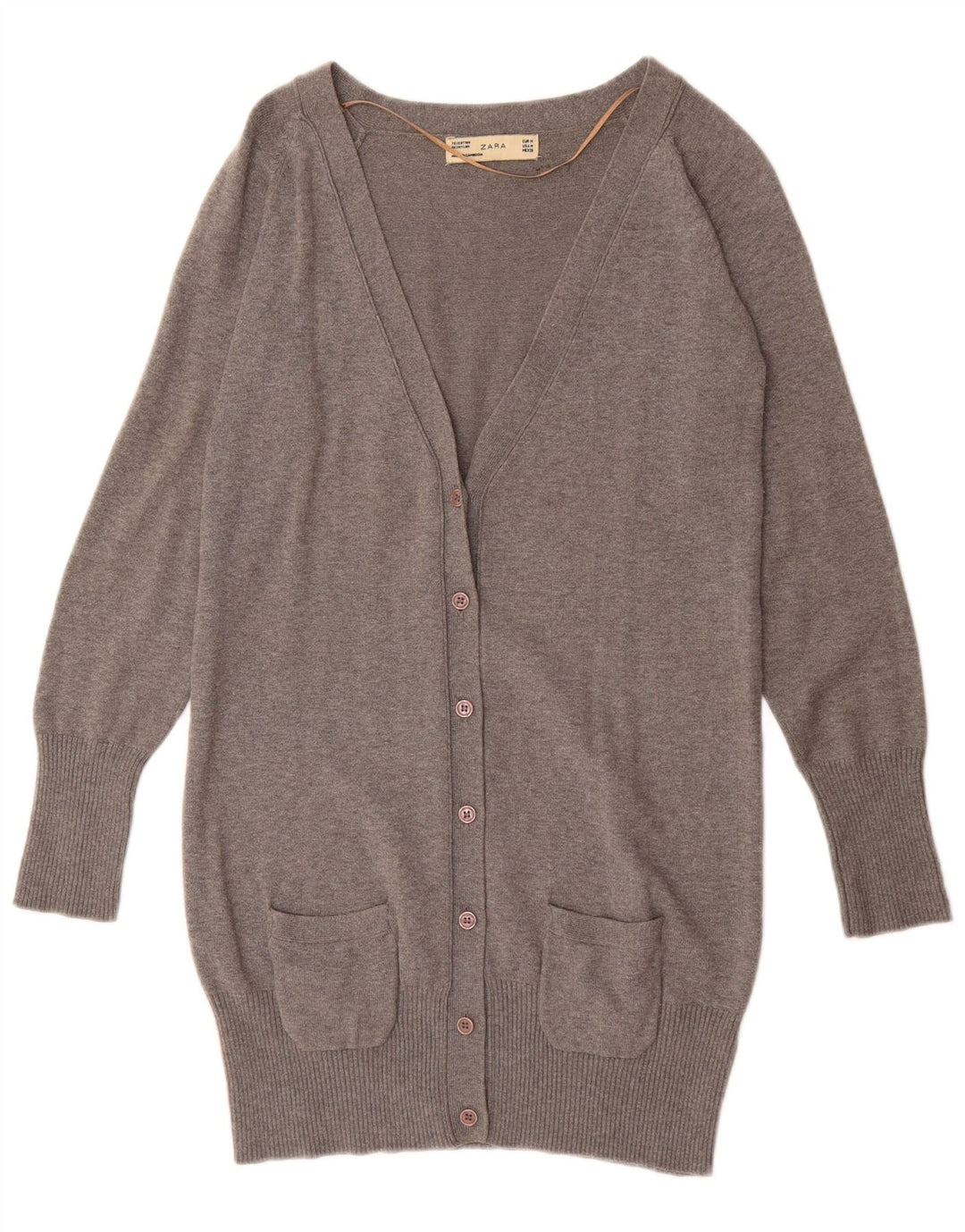 ZARA Womens Longline Cardigan Sweater UK 12 Medium Grey Cotton