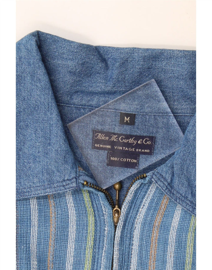 VINTAGE Camisa tipo jersey de manga corta holgada para hombre con rayas azules medianas