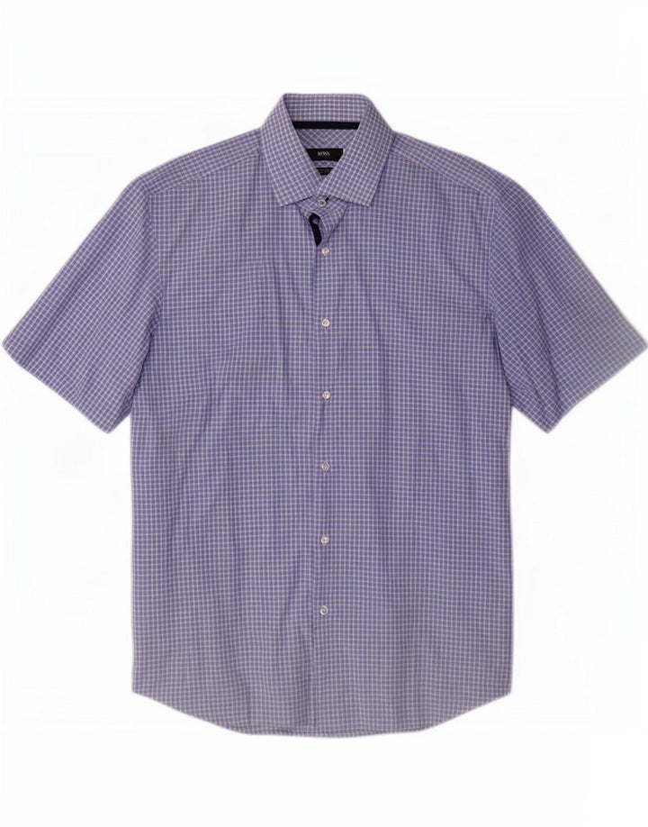 Camisa Hugo Boss Hombre De Manga Corta De Corte Regular Y Cuadros Azules Grandes