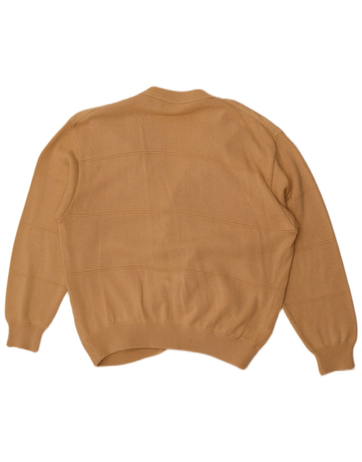 Vintage hombres Cardigan suéter grande beige rayas