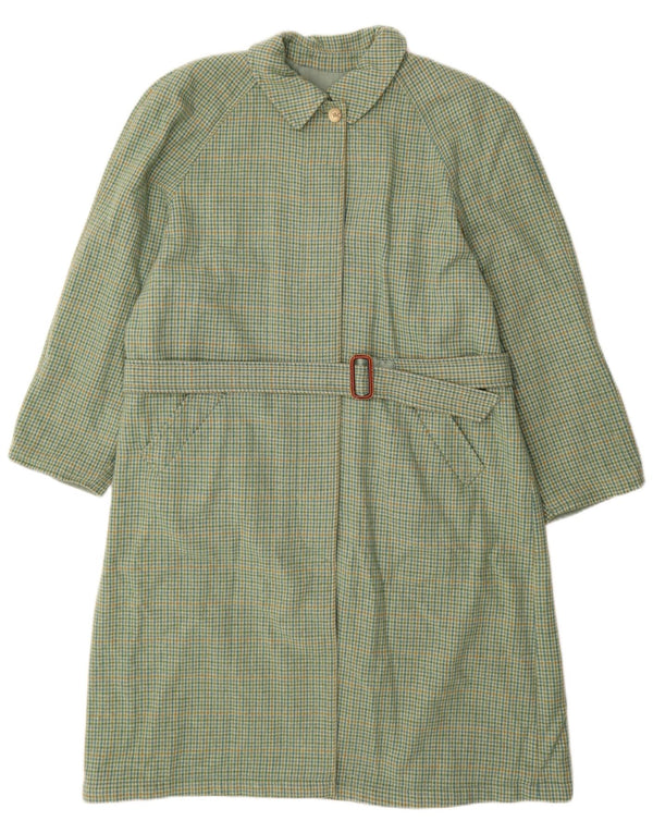 Vintage Womens Reversible Trench Coat UK 16 Large Green Houndstooth