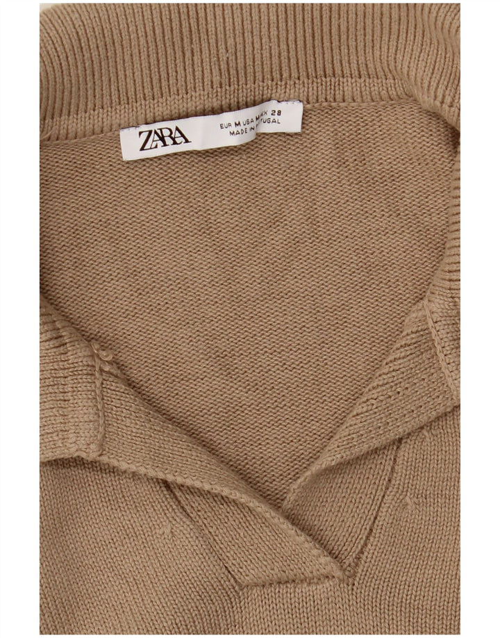 Zara - Jersey con cuello tipo polo para mujer, talla 40, color beige medio
